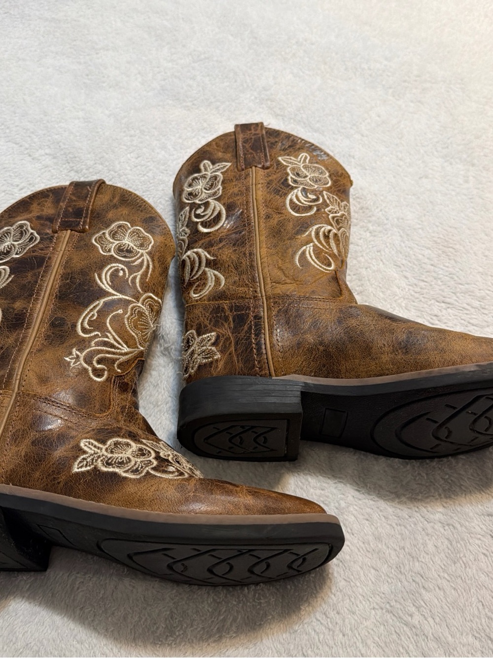 Shyanne Brown Kids Western Boots with Cream Embroidery